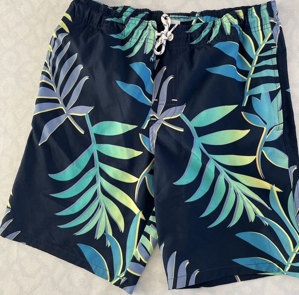Wonder Nations Men’s Hawaiian Shorts Large Black Multicolor Drawstring Beachy